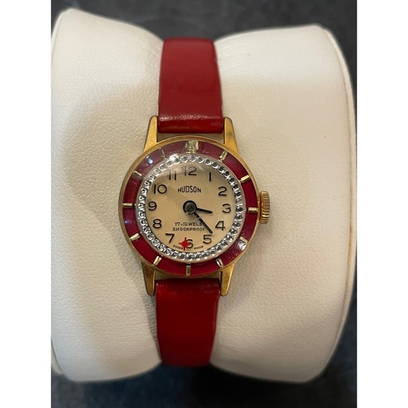 Vintage Ladies Red Hudson Watch with Mystery Second Hand Dial - Picture 1 of 7